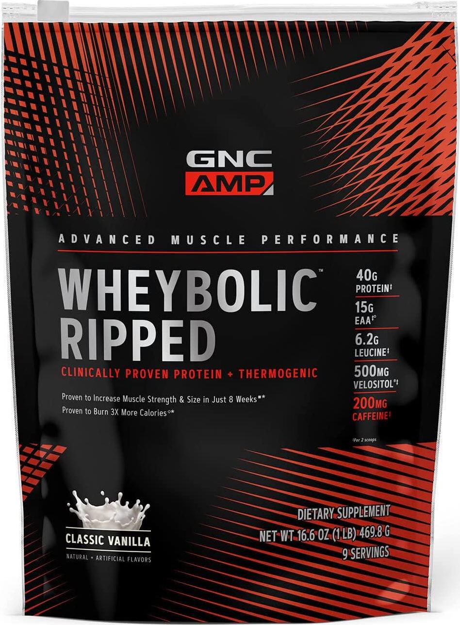 GNC AMP Wheybolic Ripped | Targeted Muscle Building and Workout Support Formula | Pure Whey Protein Powder Isolate with BCAA | Gluten Free | 9 Servings | Classic Vanilla