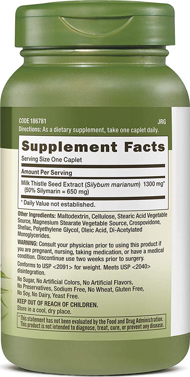 GNC Herbal Plus Milk Thistle 1300mg, 120 Caplets, Supports Healthy Liver Function
