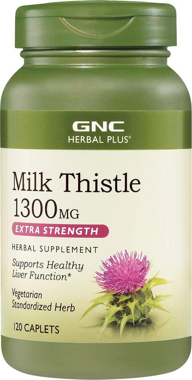 GNC Herbal Plus Milk Thistle 1300mg, 120 Caplets, Supports Healthy Liver Function