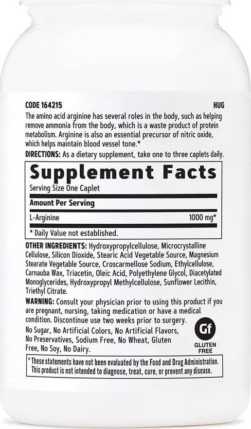 GNC L-Arginine 1000mg, 90 Caplets, Increases Nitric Oxide Production