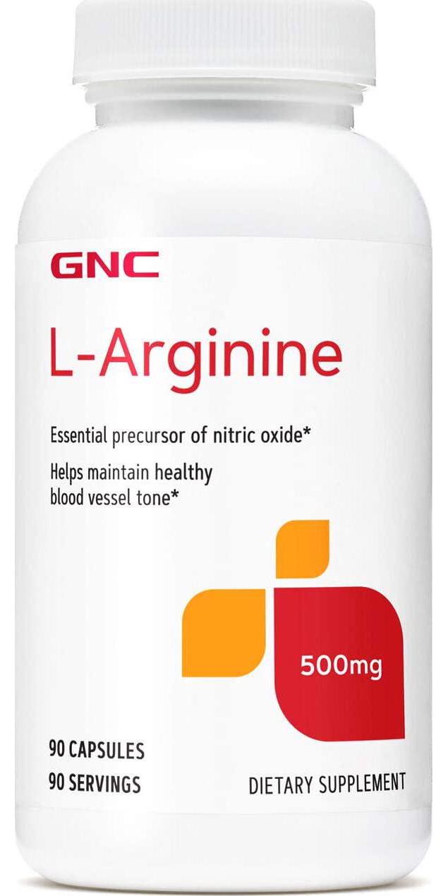 GNC L-Arginine 500mg, 90 Capsules, Increases Nitric Oxide Productioin
