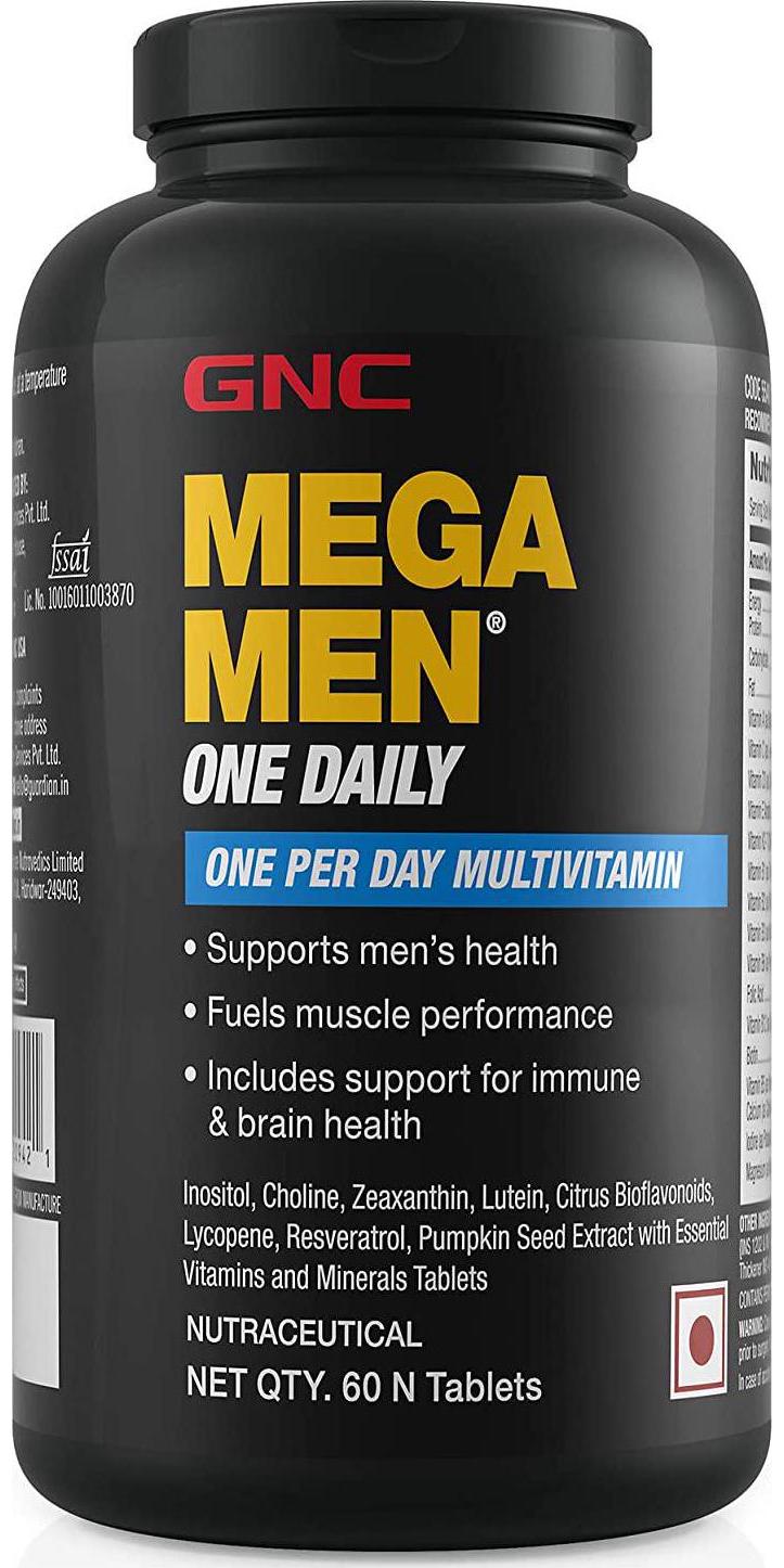 GNC Mega Men One Daily Multivitamin for Men, 60 Count, Take One A Day for 19 Vitamins and Minerals, Supports Muscle Performance, Energy, Metabolism, Brain, and Immune System
