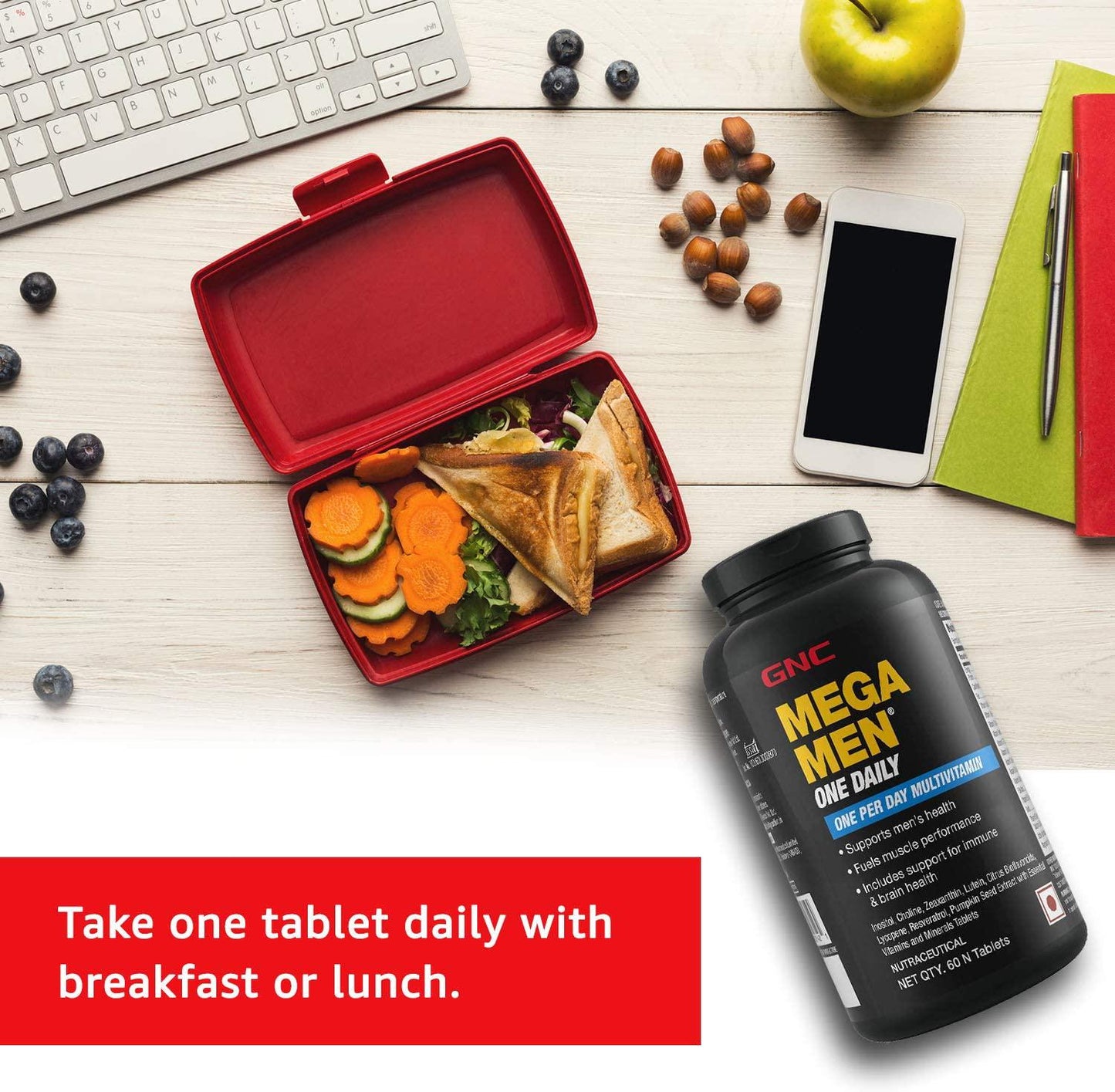 GNC Mega Men One Daily Multivitamin for Men, 60 Count, Take One A Day for 19 Vitamins and Minerals, Supports Muscle Performance, Energy, Metabolism, Brain, and Immune System