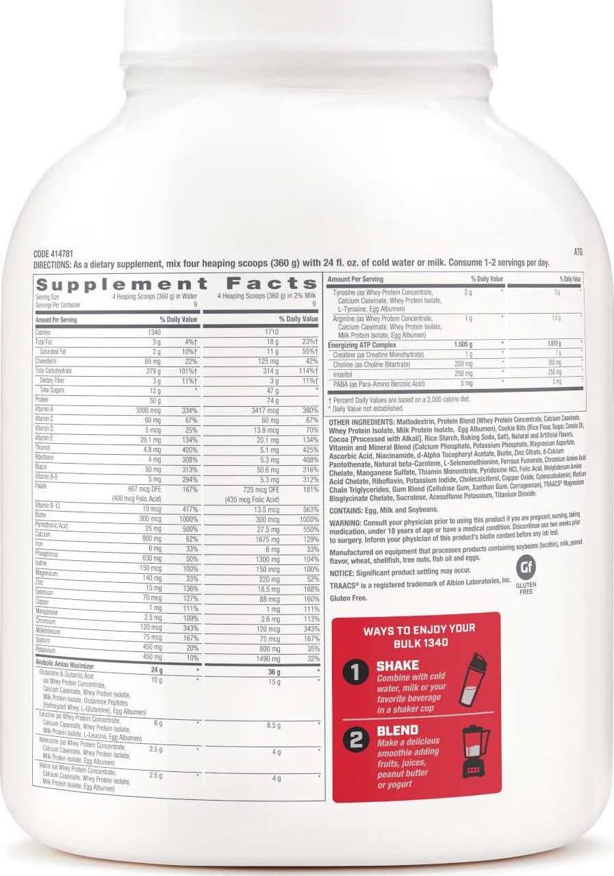 GNC Pro Performance Bulk 1340 - Cookies and Cream, 9 Servings, Supports Muscle Energy, Recovery and Growth