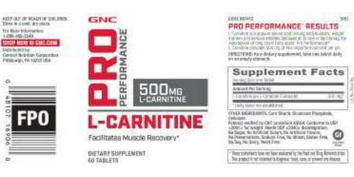 GNC Pro Performance L-Carnitine, 60 Tablets, Supports Muscle Recovery