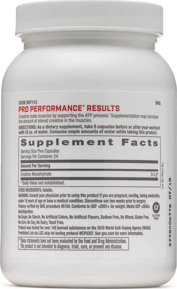 GNC Pro Performance Creatine Monohydrate 3500mg - 120 Capsules, Helps Improve Athletic Performance