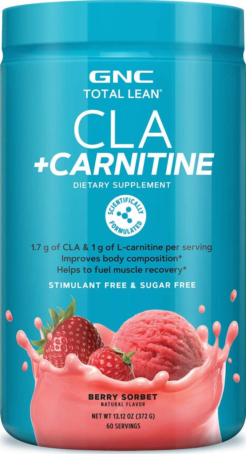 GNC Total Lean CLA + Carnitine | Improves Body Composition and Fuels Muscle Recovery, Stimulant Free and Sugar Free | Berry Sorbet | 60 Servings