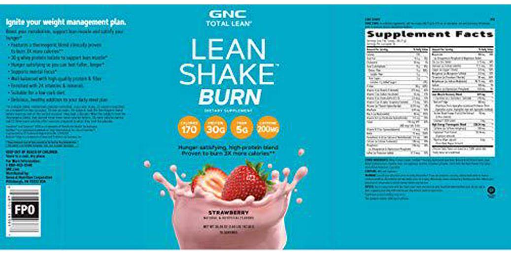GNC Total Lean | Lean Shake Burn, Protein Powder | Hunger Satisfying, High Protein Blend, Proven to Burn 3X More Calories | Strawberry | 16 Servings