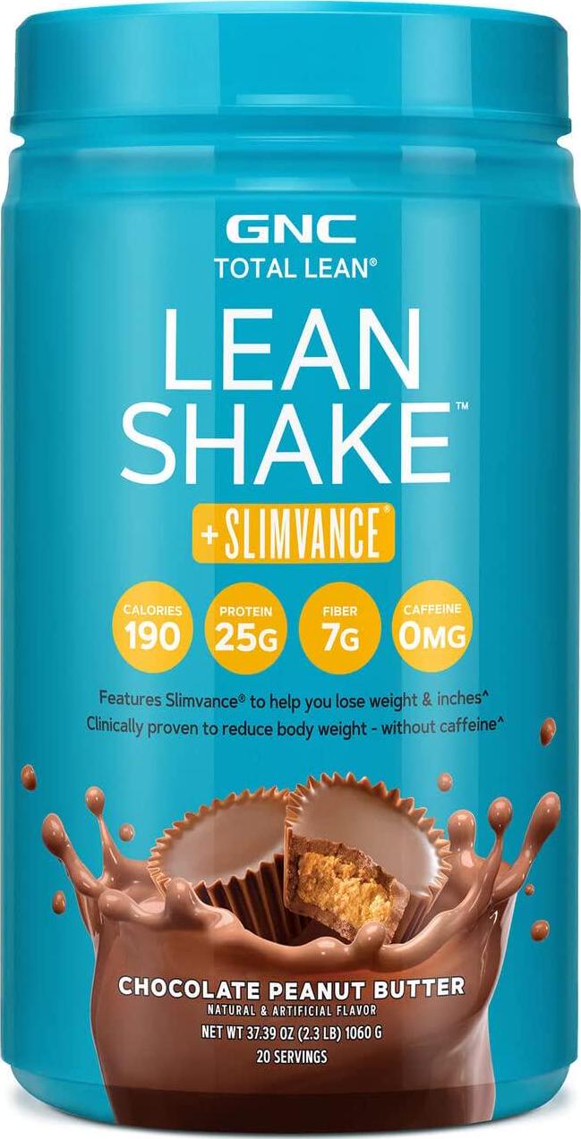GNC Total Lean Shake + Slimvance | Caffeine Free Protein Powder, Helps Reduce Body Weight | Chocolate Peanut Butter | 20 Servings