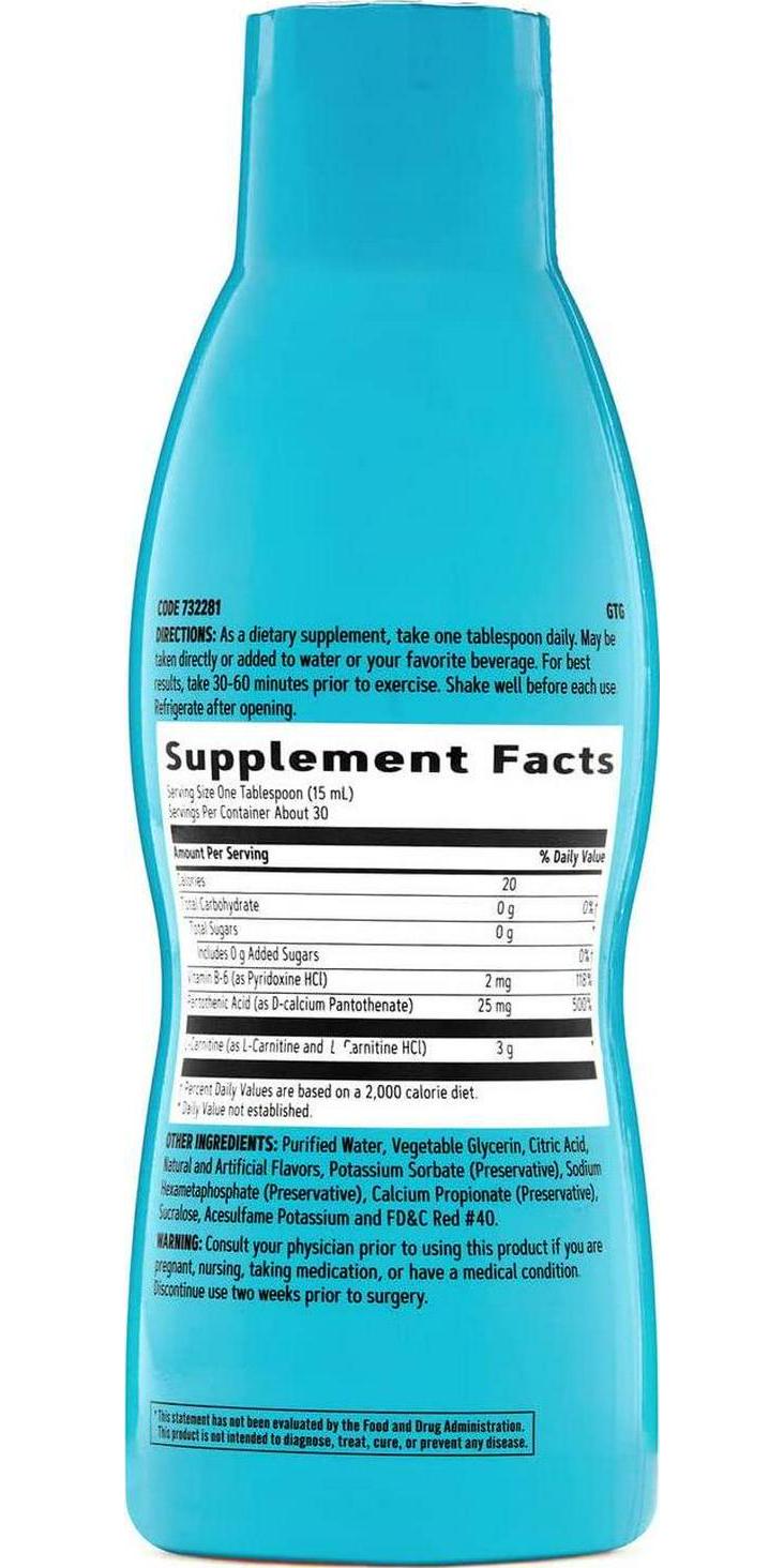 GNC Total Lean Triple Strength L-Carnitine Liquid | Supports Fatty Acid Metabolism and Helps to Fuel Muscle Recovery, Sugar Free | Fruit Punch | 16 fl.oz
