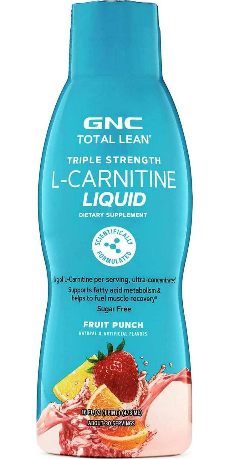 GNC Total Lean Triple Strength L-Carnitine Liquid | Supports Fatty Acid Metabolism and Helps to Fuel Muscle Recovery, Sugar Free | Fruit Punch | 16 fl.oz