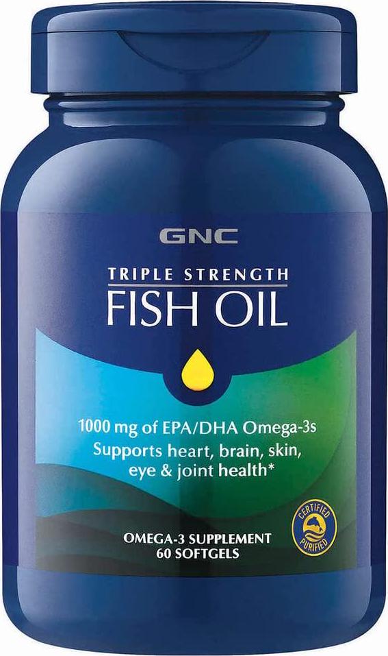 GNC Triple Strength Omega 3 Fish Oil 1000mg, 60 Count, Supports Joint, Skin, Eye, and Heart Health