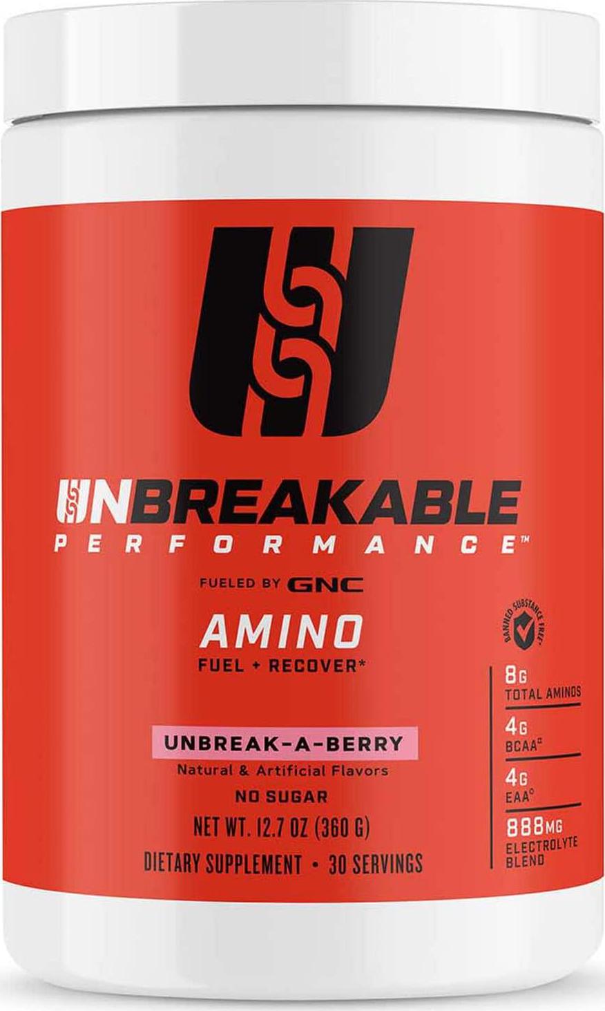 GNC Unbreakable Performance Amino | Fuel + Recover, Banned Substance Free | Unbreak-A-Berry | 30 Servings