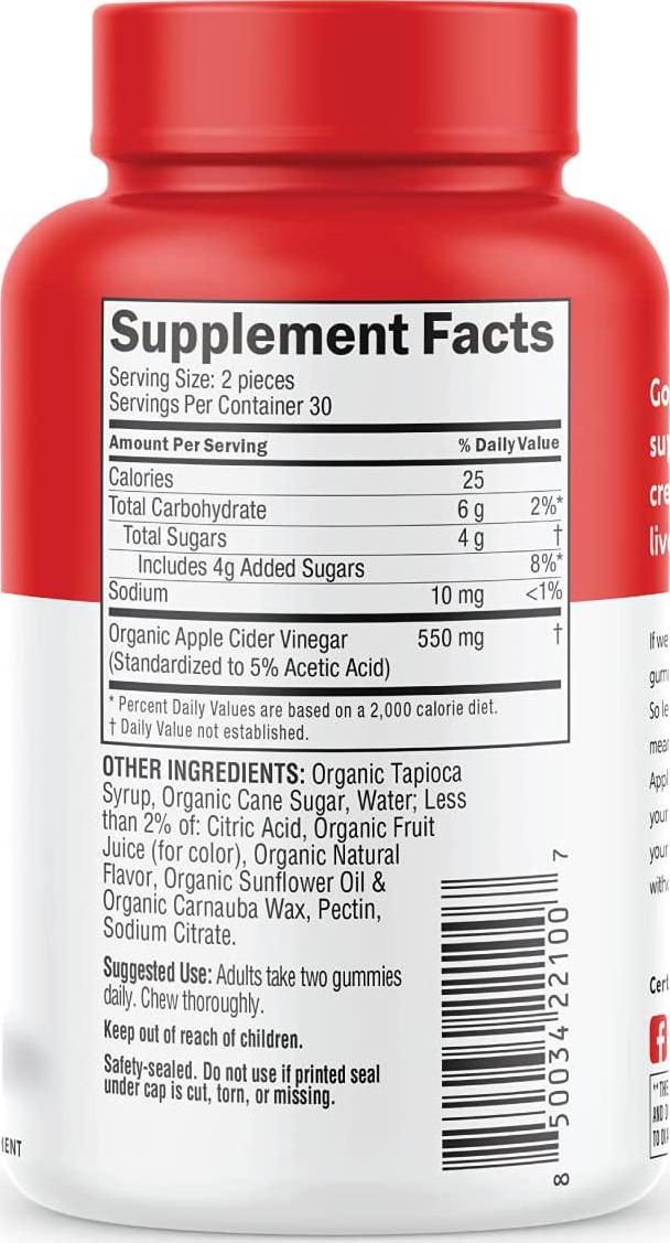 GO Organic Supplement Gummies | 60 Count (Apple Cider Vinegar)