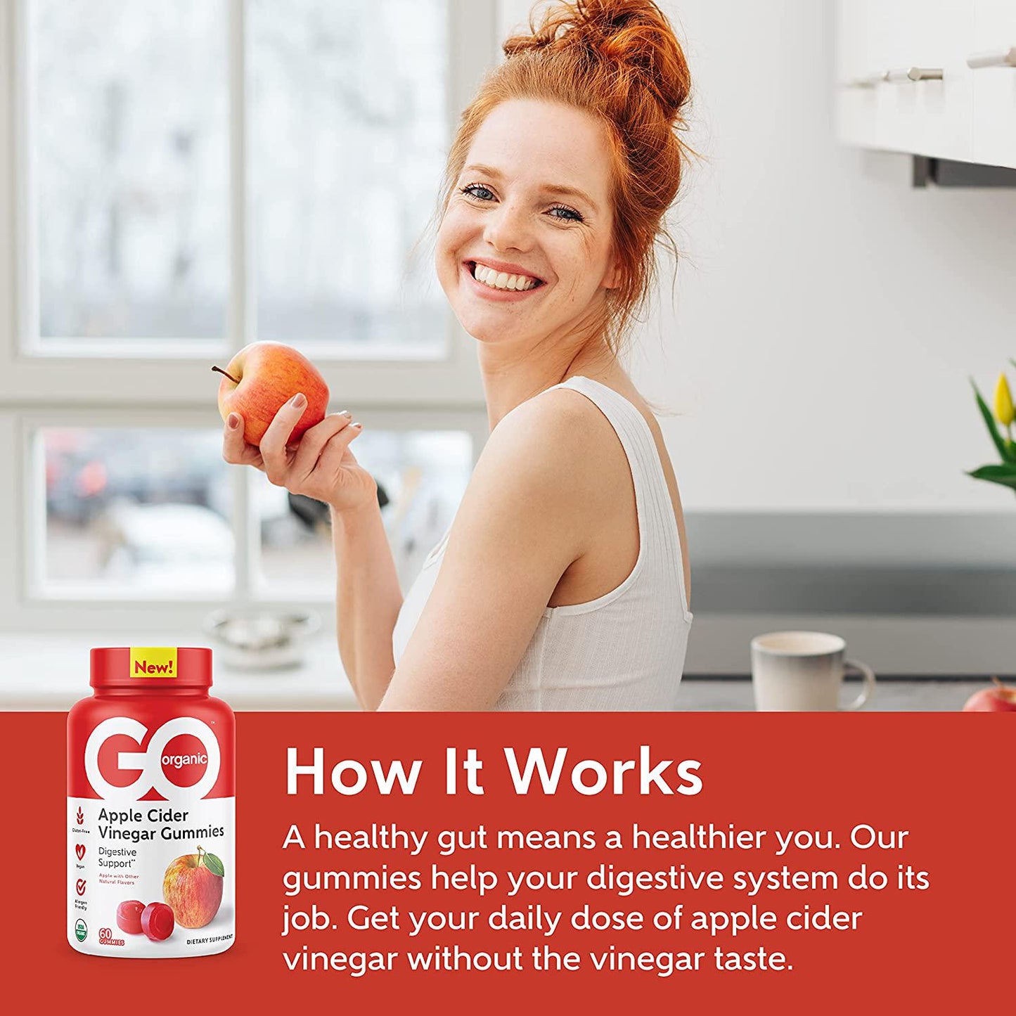 GO Organic Supplement Gummies | 60 Count (Apple Cider Vinegar)