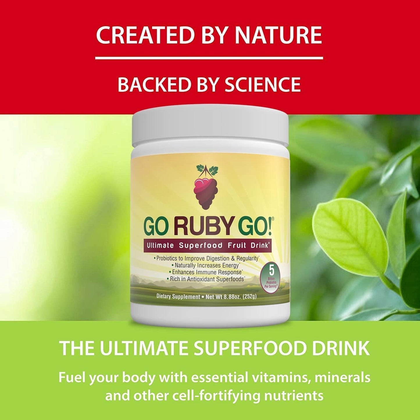 GO Ruby GO! - Nutritional Red Superfood Powder Juice, Loaded with 42 Plant-Based Antioxidants and Fruit Extracts, Effective Probiotics, Fortifying and Healthy Superior Energy, Better Immunity and Digestion