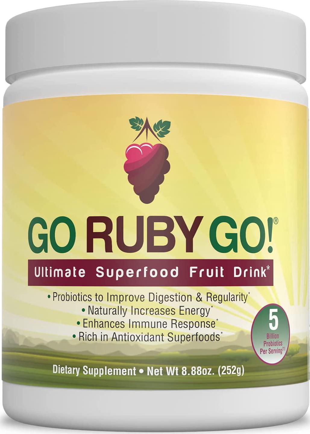 GO Ruby GO! - Nutritional Red Superfood Powder Juice, Loaded with 42 Plant-Based Antioxidants and Fruit Extracts, Effective Probiotics, Fortifying and Healthy Superior Energy, Better Immunity and Digestion