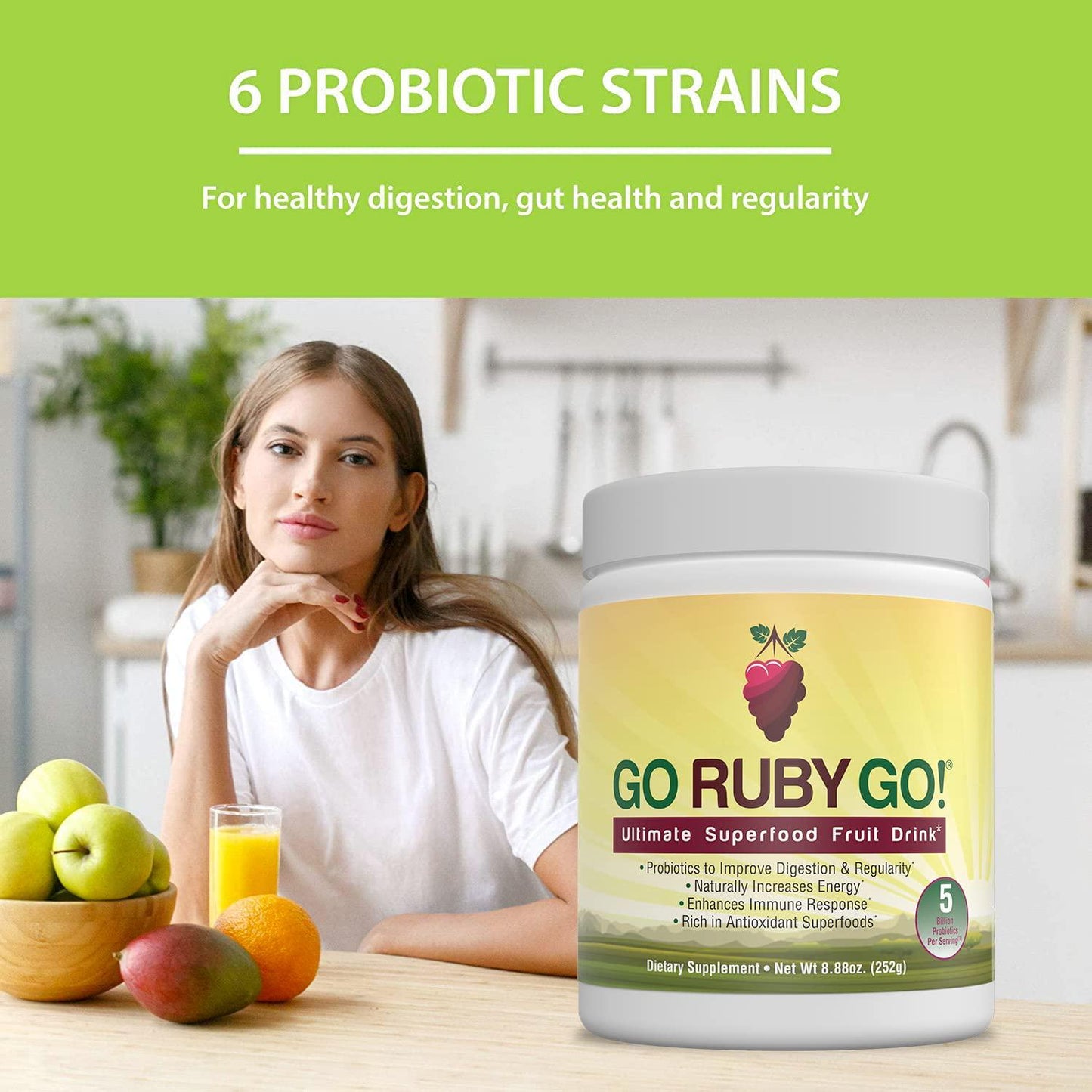 GO Ruby GO! - Nutritional Red Superfood Powder Juice, Loaded with 42 Plant-Based Antioxidants and Fruit Extracts, Effective Probiotics, Fortifying and Healthy Superior Energy, Better Immunity and Digestion