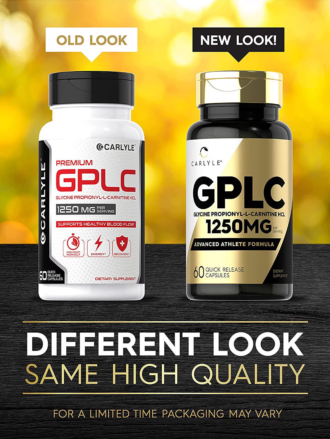 GPLC 1250 mg 60 Capsules | Non-GMO, Gluten Free | Glycine Propionyl-L-Carnitine HCL | Highest Potency Supplement | by Carlyle