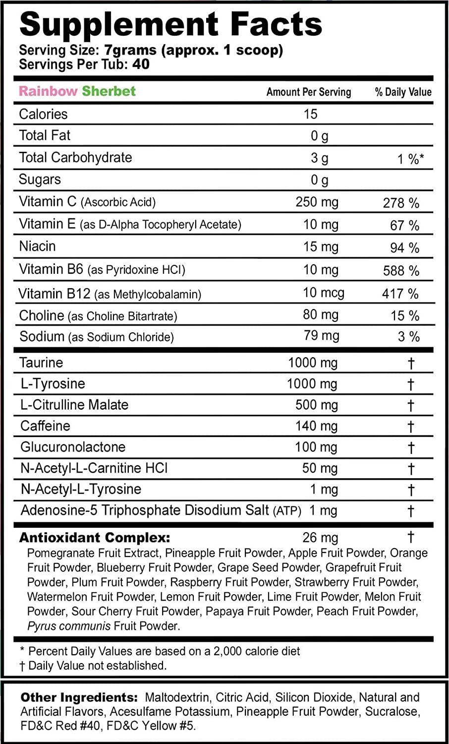 G Fuel Rainbow Sherbet Elite Energy Powder, 9.8 oz (40 Servings)