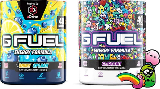 G Fuel Shiny Splash Elite Energy Powder Inspired by aDrive and Clickbait Bundle - 2 Tub Bundle (80 Servings)