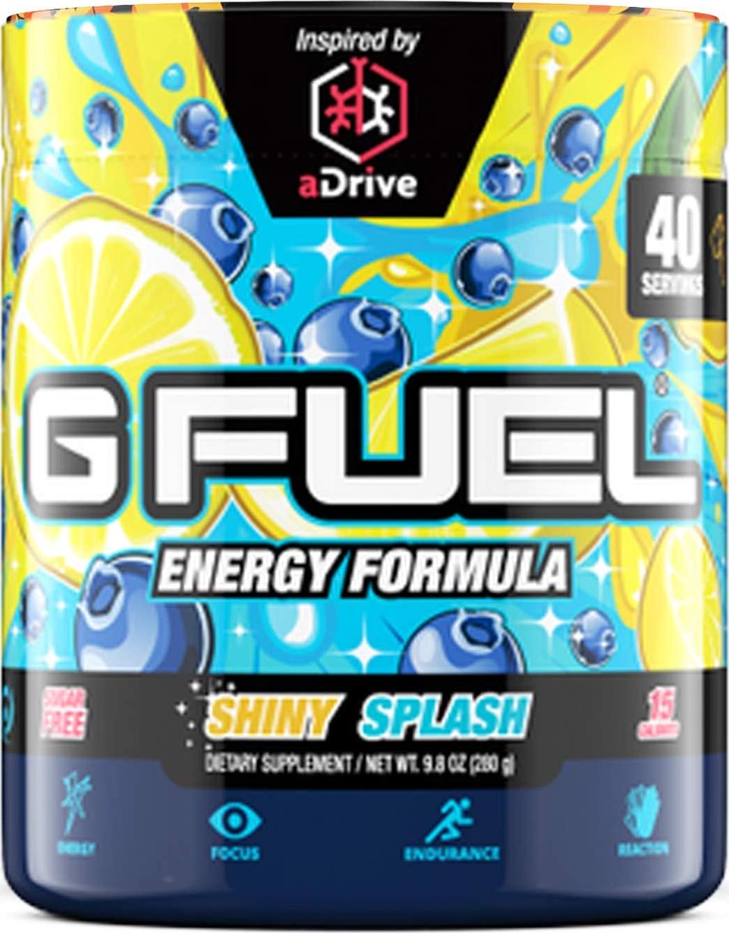 G Fuel Shiny Splash Elite Energy Powder Inspired by aDrive, 9.8 oz (40 Servings)