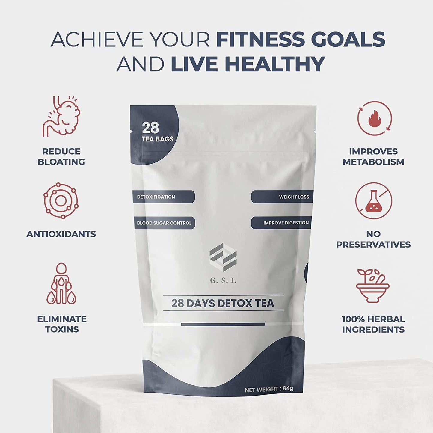 G. S. I. Detox Tea - Detox Tea for Weight Control - Detox Cleanse Herbal Tea Bags for Eliminating Toxins and Accelerate Digestion - 28-Days Liver and Body Cleanse 28-Days Improves Alertness and Mood