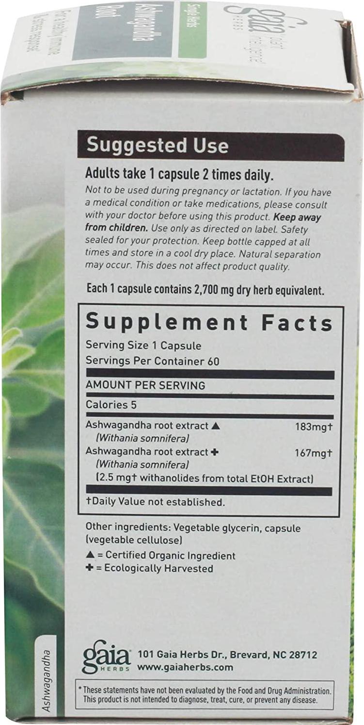 Gaia Herbs Ashwagandha Root, 60 Capsules