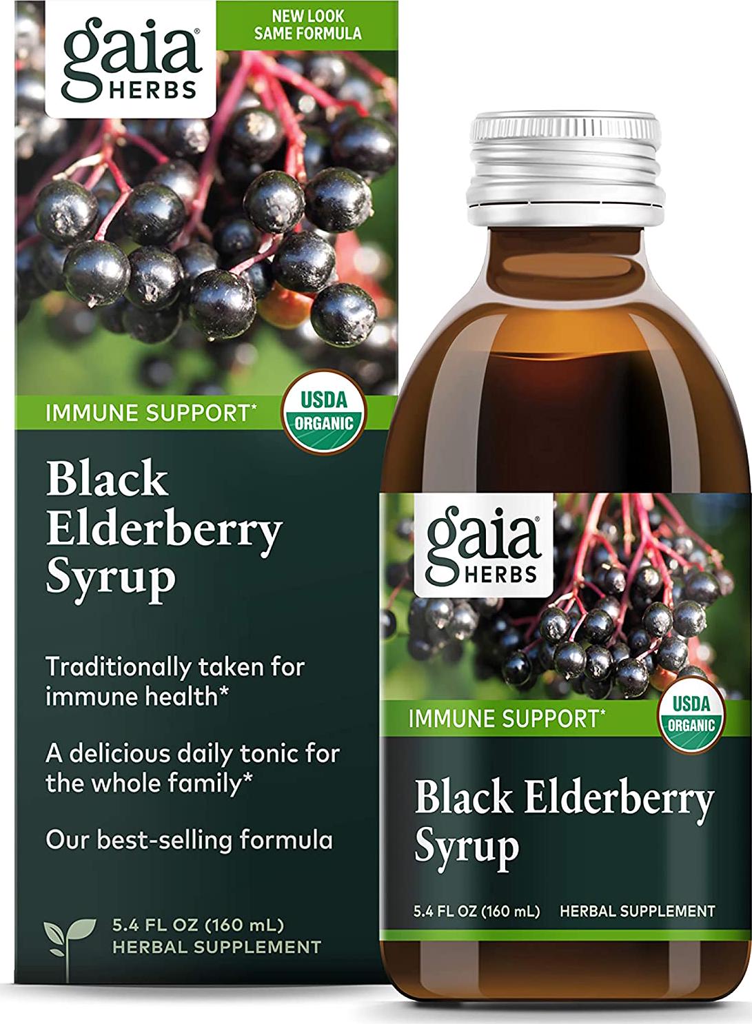 Gaia Herbs, Black Elderberry Syrup, Daily Immune Support with Antioxidants, Organic Sambucus Elderberry Supplement, 5.4 Fl Oz (Pack of 1)