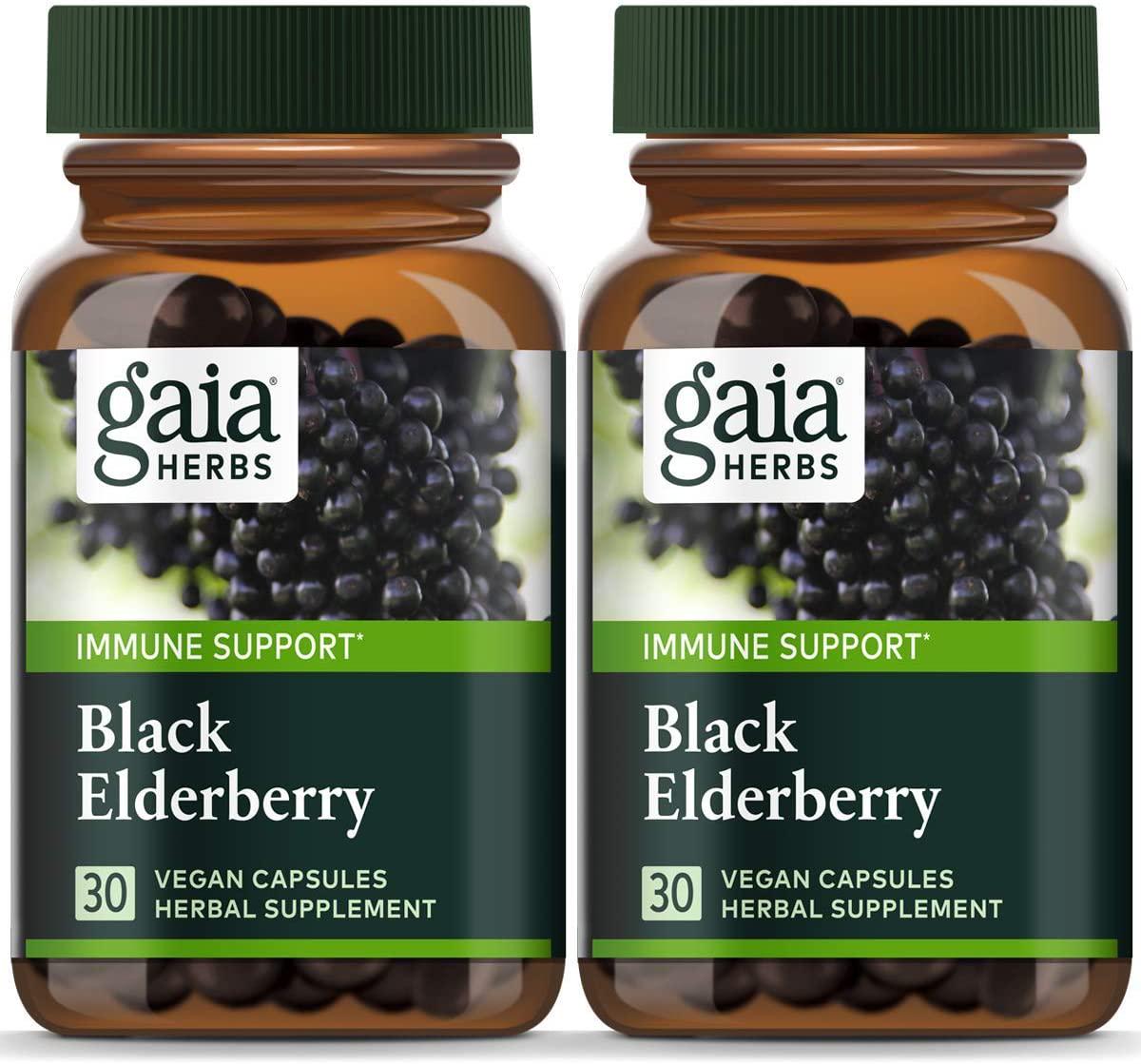 Gaia Herbs, Black Elderberry, Organic Sambucus Elderberry Extract for Daily Immune and Antioxidant Support, Vegan Powder Capsules, 30 Count (Pack of 2)