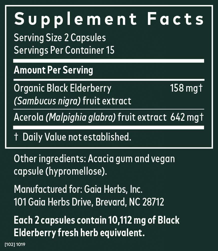 Gaia Herbs, Black Elderberry, Organic Sambucus Elderberry Extract for Daily Immune and Antioxidant Support, Vegan Powder Capsules, 30 Count (Pack of 2)