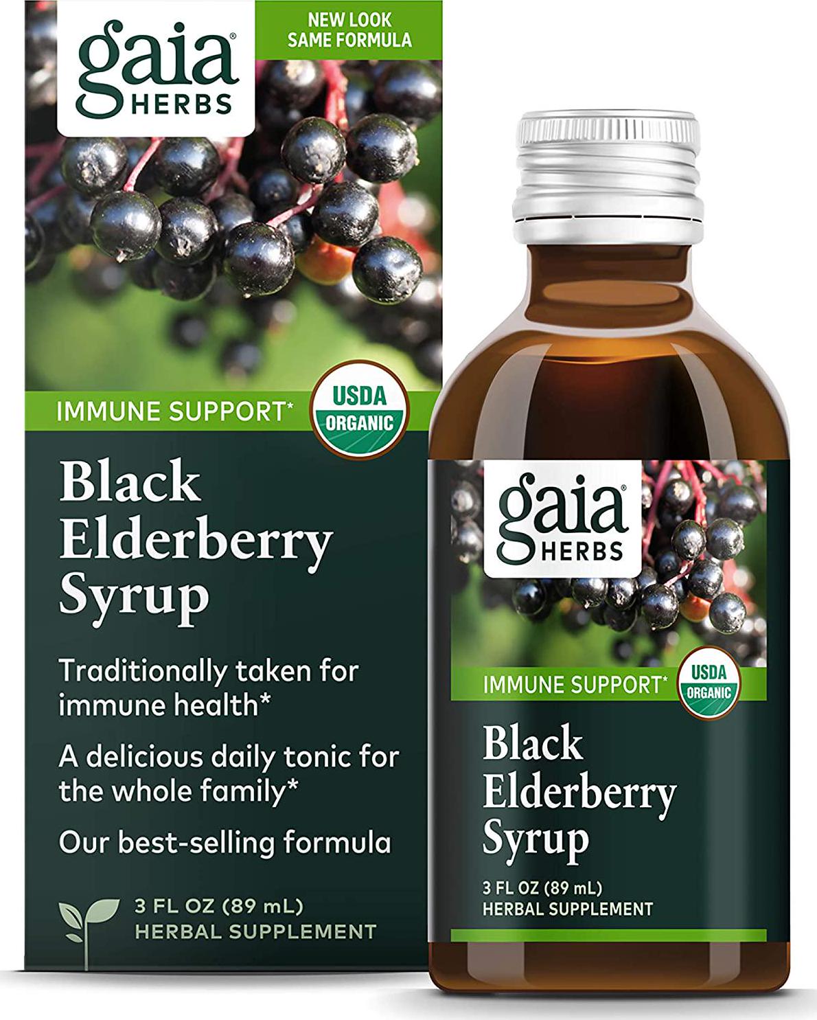 Gaia Herbs, Black Elderberry Syrup, Daily Immune Support with Antioxidants, Organic Sambucus Elderberry Supplement, 3 Ounce