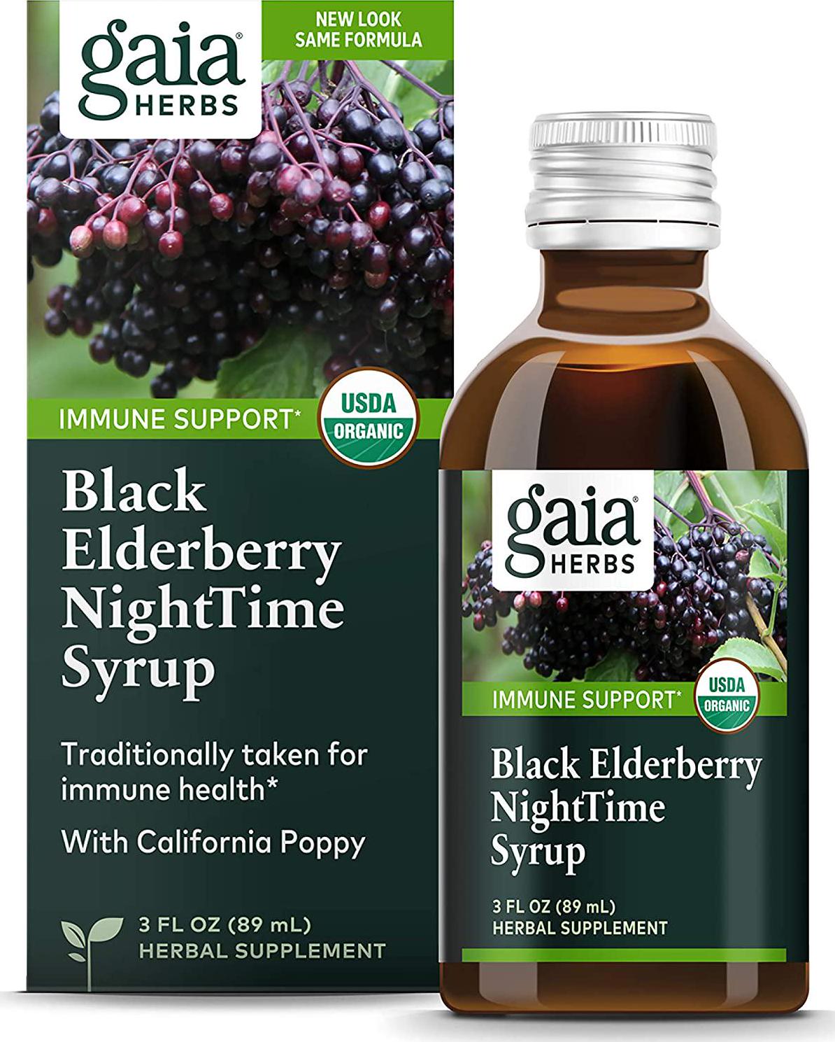 Gaia Herbs, Black Elderberry NightTime Syrup, Immune Support for Restful Sleep, Organic Sambucus Elderberry Supplement, 3 Ounce