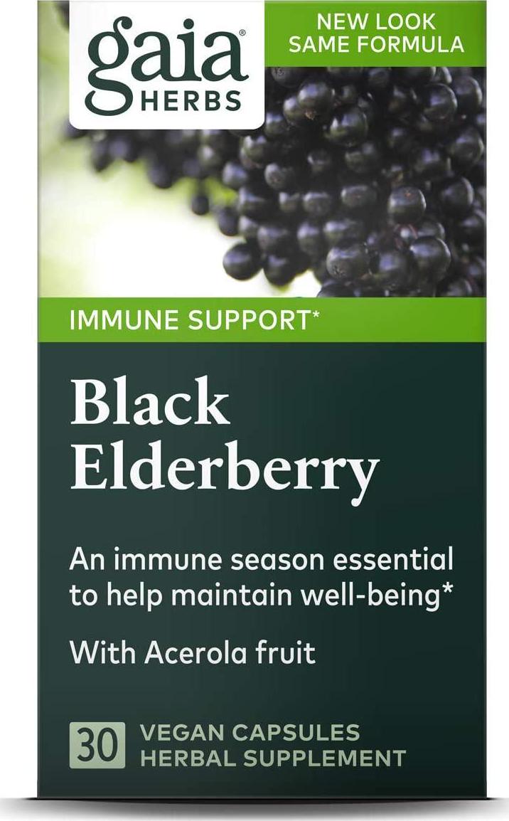 Gaia Herbs, Black Elderberry, Organic Sambucus Elderberry Extract for Daily Immune and Antioxidant Support, Vegan Powder Capsules, 30 Count (Pack of 2)