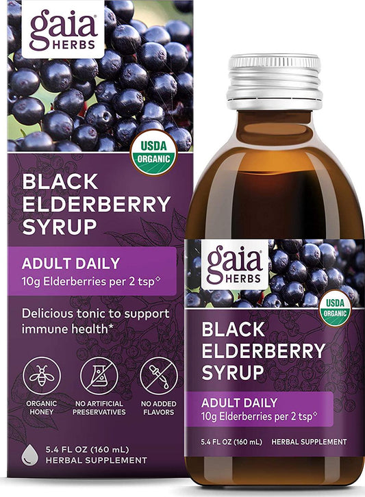 Gaia Herbs Black Elderberry Syrup - Daily Strength Immune Support, Organic Sambucus Elderberry Supplement, 5.4-Ounce