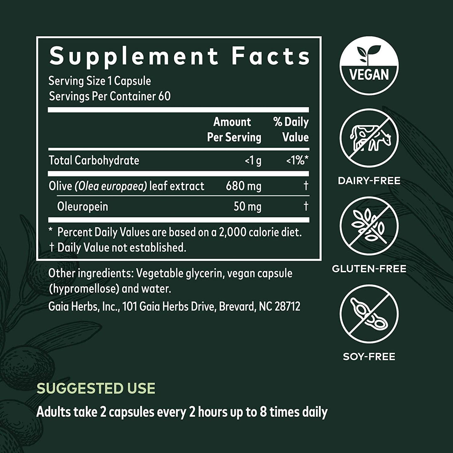 Gaia Herbs Olive Leaf 60 Vegetarian Liquid Phyto-Caps