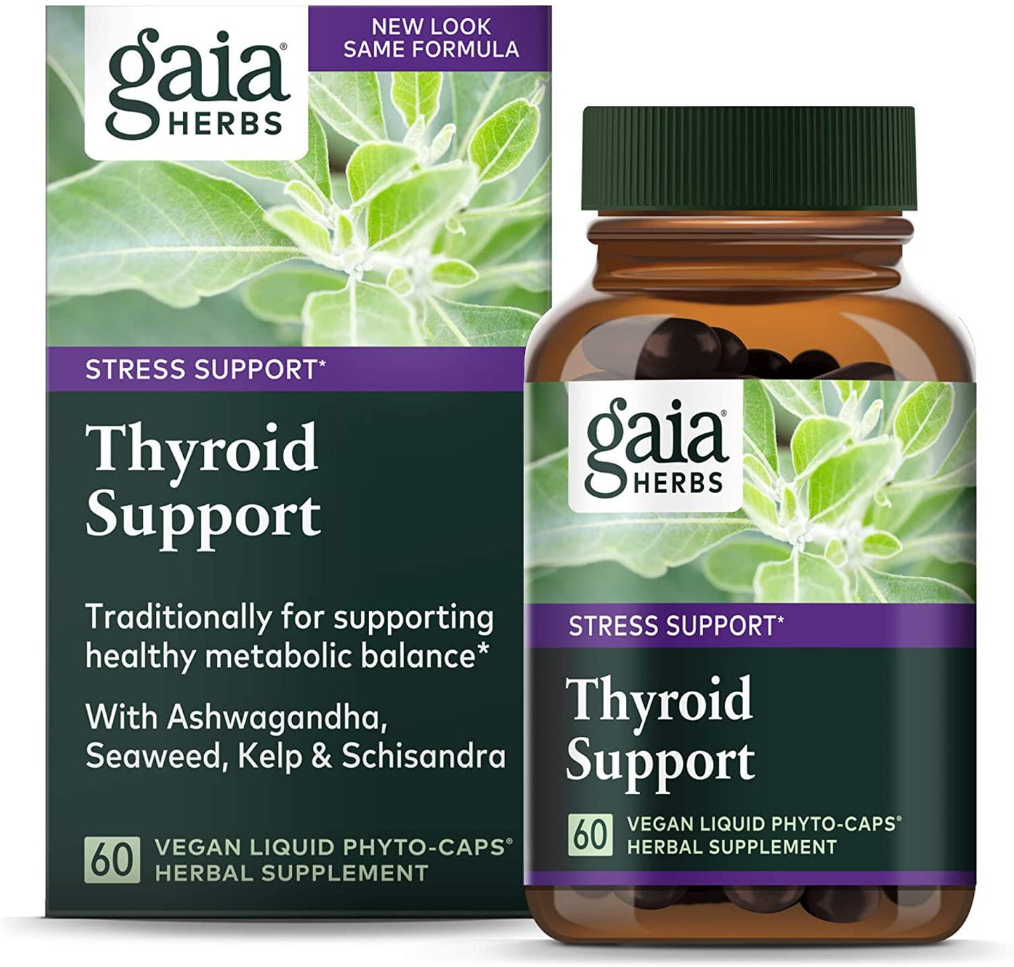 Gaia Herbs Thyroid Support - Made with Ashwagandha, Kelp, Brown Seaweed, and Schisandra to Support Healthy Metabolic Balance and Overall Well-Being - 60 Vegan Liquid Phyto-Capsules (20-Day Supply)