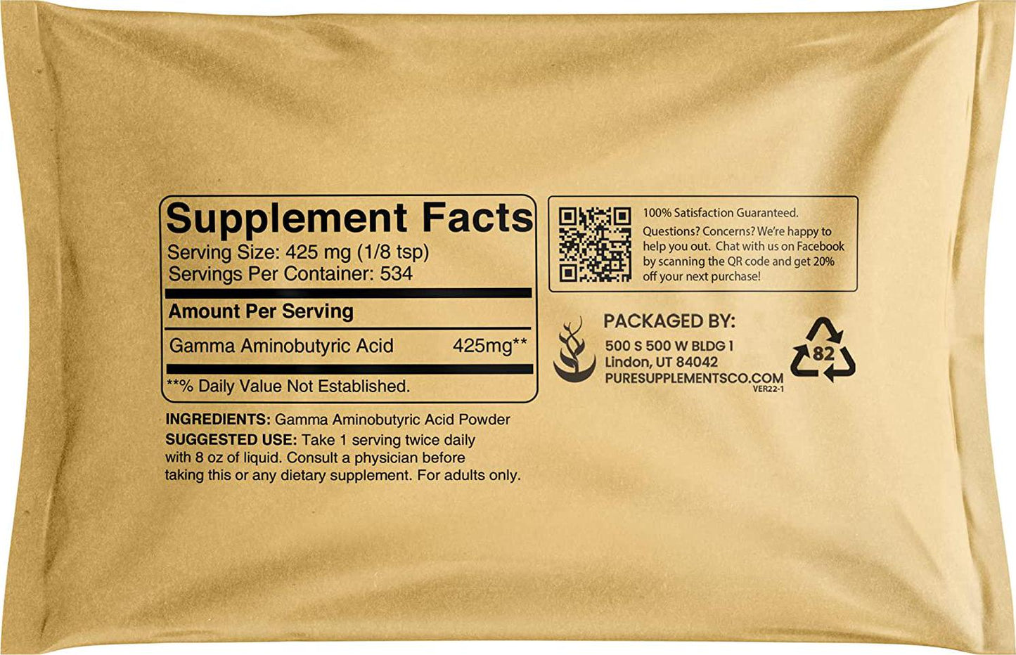 Gamma Aminobutyric Acid (GABA) Powder (8 oz, ¼ TSP per Serving) by Pure Organic Ingredients, Healthy Mood and Sleep Cycle*, Ease Stress and Relax*, Relieve PMS Symptoms*, Eco-Friendly Packaging