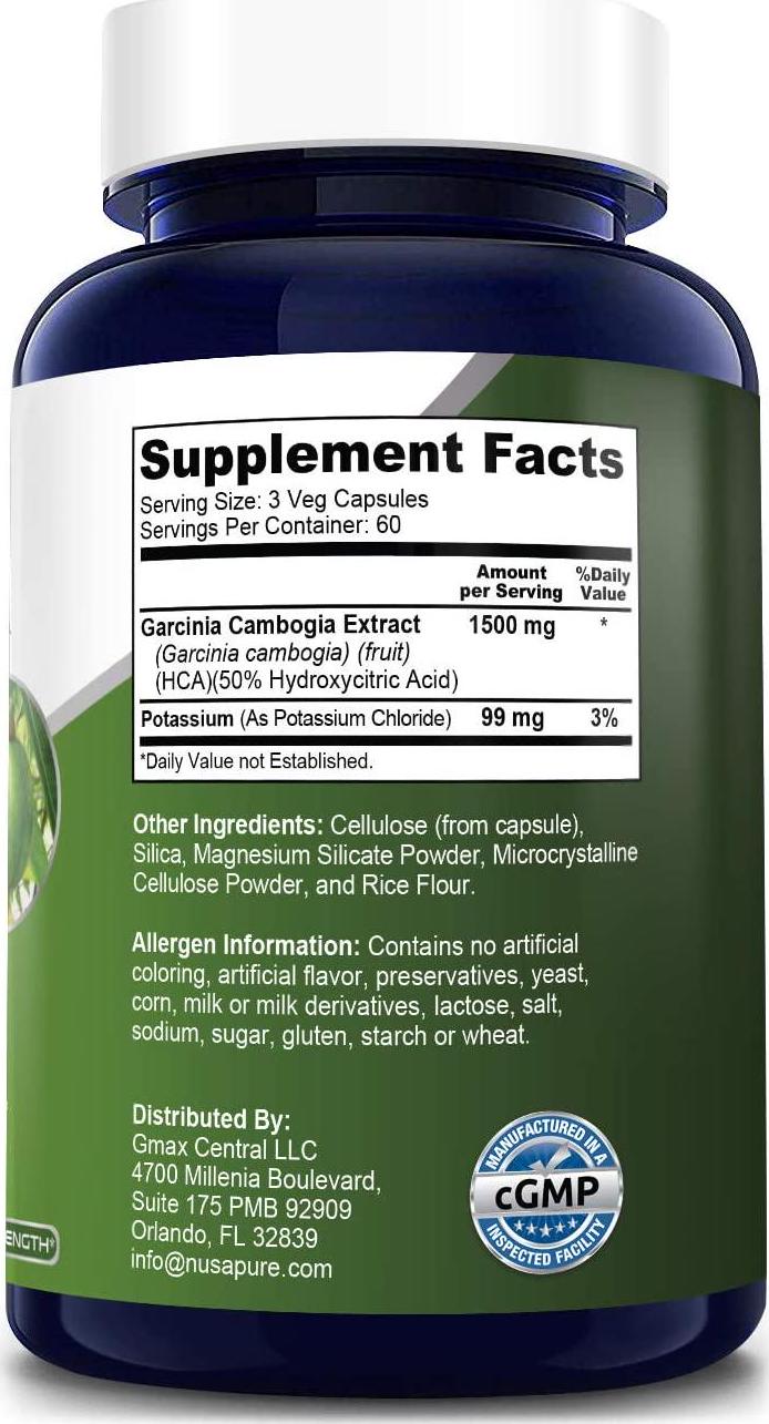Garcinia Cambogia 180 Veggie Caps 1500mg (Vegetarian, Natural, Non-GMO and Gluten Free)