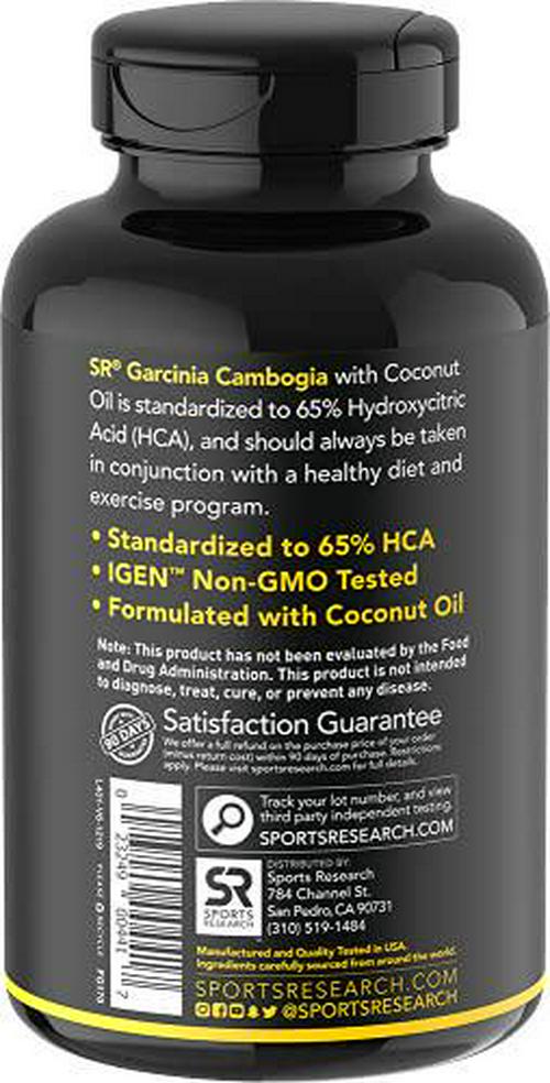 Garcinia Cambogia Extract (65% HCA) with Extra Virgin Organic Coconut Oil | Non-GMO, Soy and Gluten Free (180 Liquid softgels)