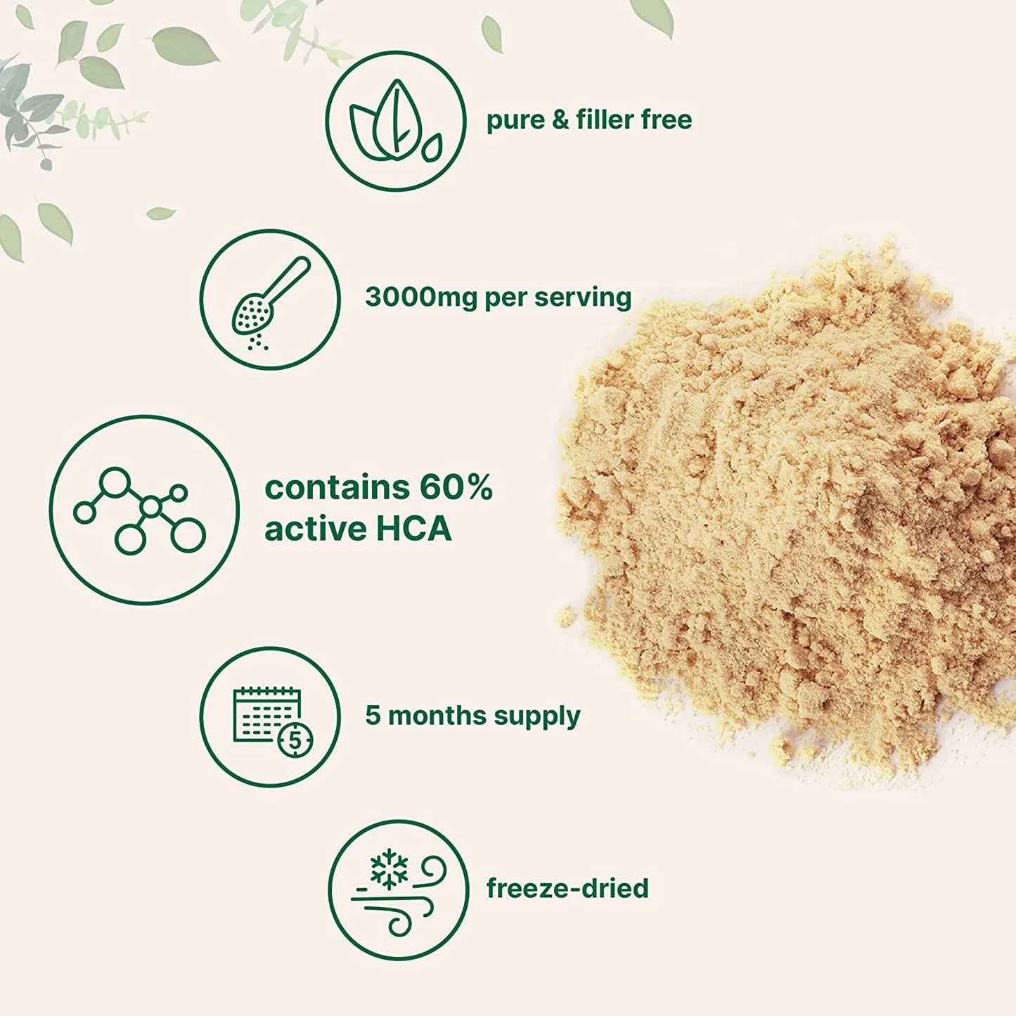 Garcinia Cambogia Powder with 60% HCA, Garcinia 3000mg Per Serving, 1 Pound (5 Months Supply), No Filler, Non-GMO, No Gluten and Vegan Friendly