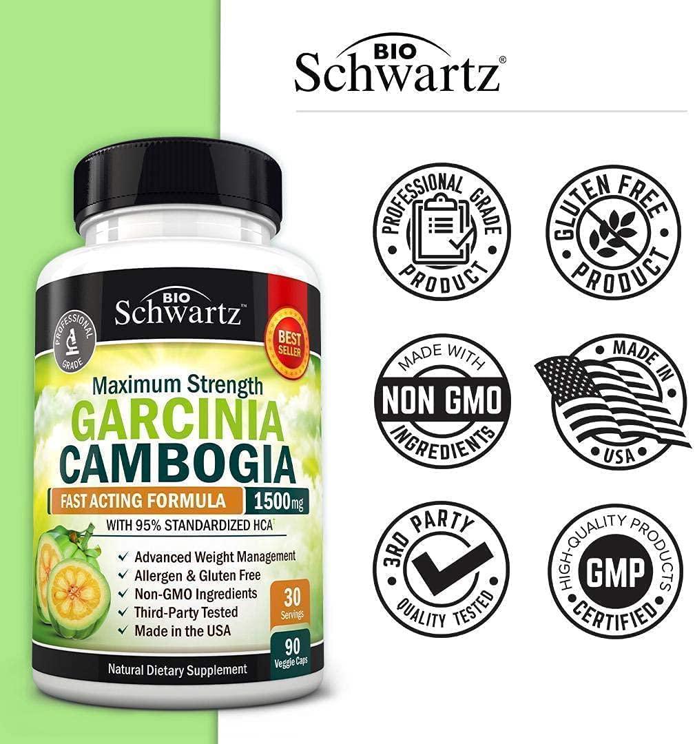 Garcinia Cambogia Weight Loss Pills - 1500mg 95% HCA Pure Extract - Fast Acting Appetite Suppressant - Fat Burner for Men Women to Help Lose Weight - Carb Blocker Metabolism Booster Diet Pill -90ct