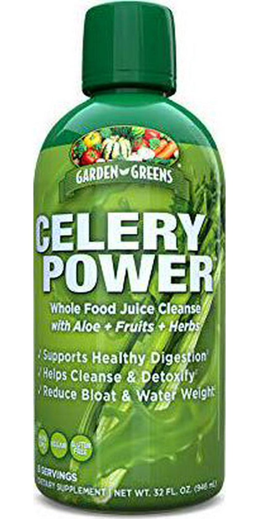 Garden Greens Celery Power Whole Food Juice Cleanse, with Aloe, Fruits and Herbs, Supports Healthy Digestion, Supports Cleanse and Detox, Reduce Bloat and Water Weight, 32 Fl Oz
