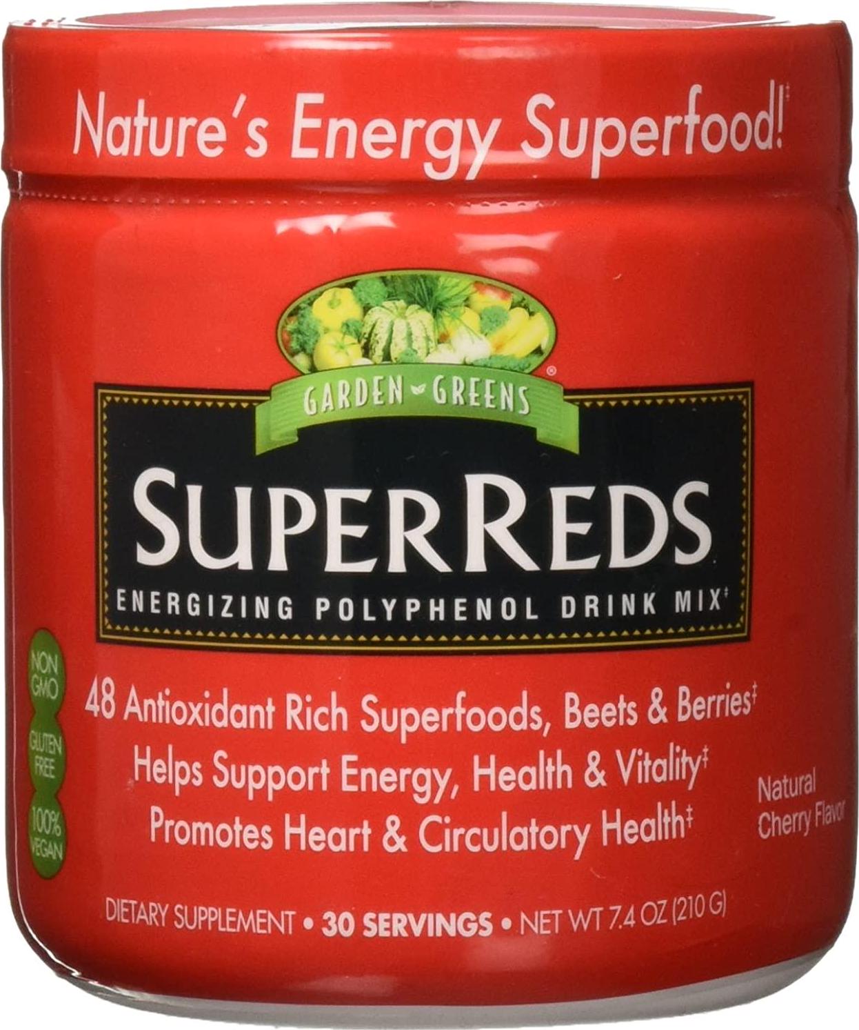 Garden Greens Super Reds Energizing Polyphenol Superfoods, Antioxidants, Powder Drink Mix, 30servings