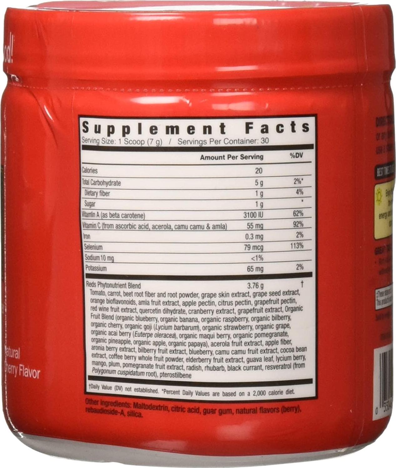 Garden Greens Super Reds Energizing Polyphenol Superfoods, Antioxidants, Powder Drink Mix, 30servings