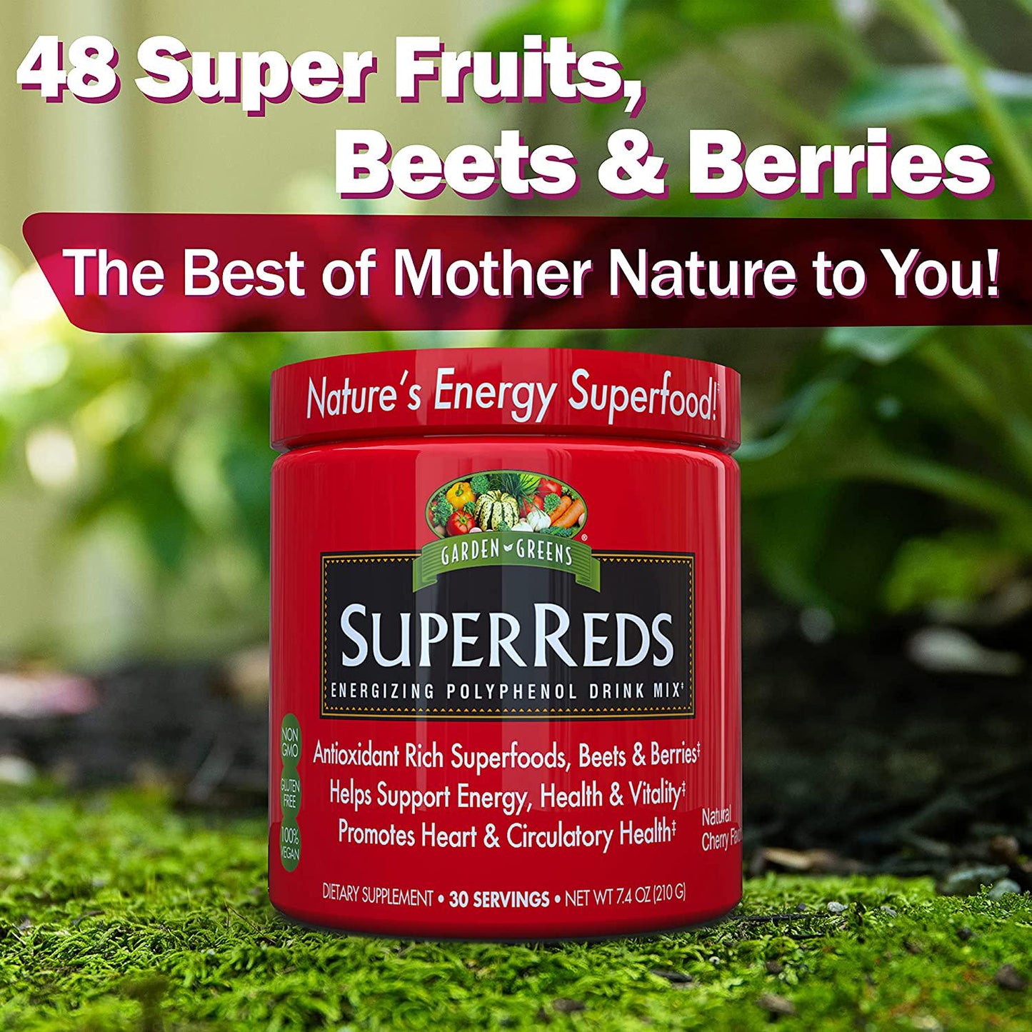 Garden Greens Super Reds Energizing Polyphenol Superfoods, Antioxidants, Powder Drink Mix, 30servings