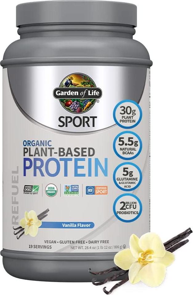 Garden Of Life Sport Organic Plant-Based Protein - BCAA Amino Acid Protein Powder, Vanilla 28.4oz (1lb 12oz / 806g) Powder
