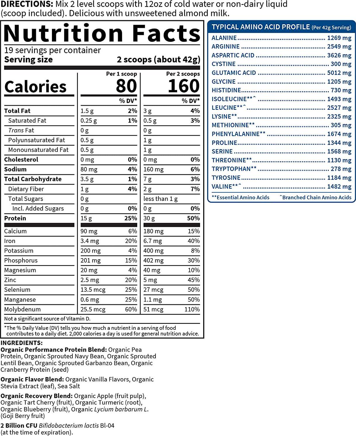 Garden Of Life Sport Organic Plant-Based Protein - BCAA Amino Acid Protein Powder, Vanilla 28.4oz (1lb 12oz / 806g) Powder