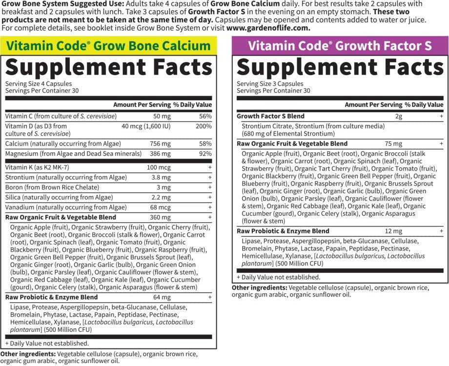 Garden of Life Calcium Supplement - Vitamin Code Grow Bone Made with Whole Foods, Strontium, Magnesium, K2 MK7, Vitamin D3 and C Plus Probiotics for Gut Health, 30 Day Supply