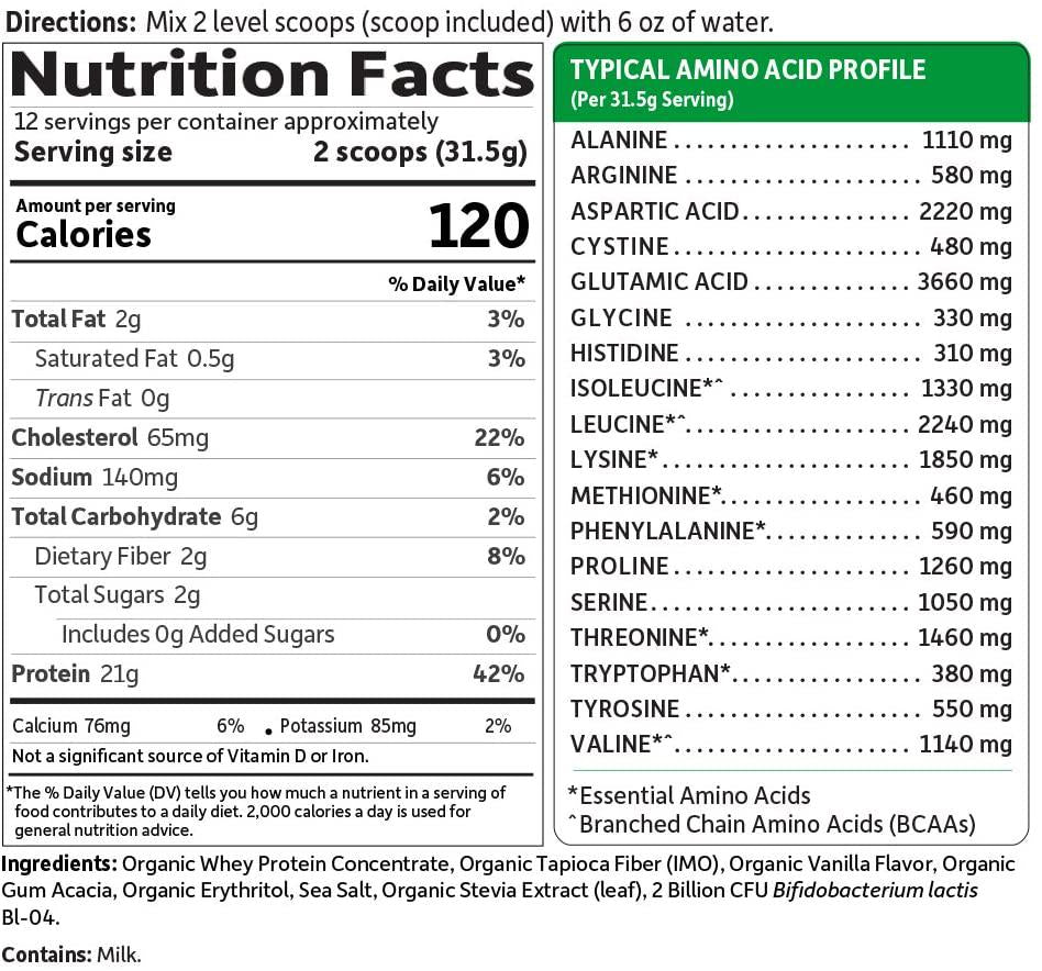 Garden of Life Certified Organic Grass Fed Whey Protein Powder - Vanilla, 12 Servings - 21g California Grass Fed Protein Plus Probiotics, Non-GMO, Gluten Free, RBST and rBGH Free, Humane Certified